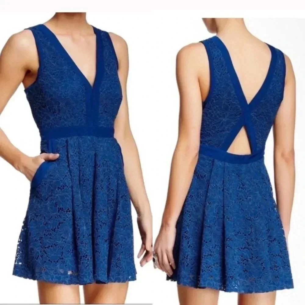 Free People Lovingly In Lace Blue Dress Size Small